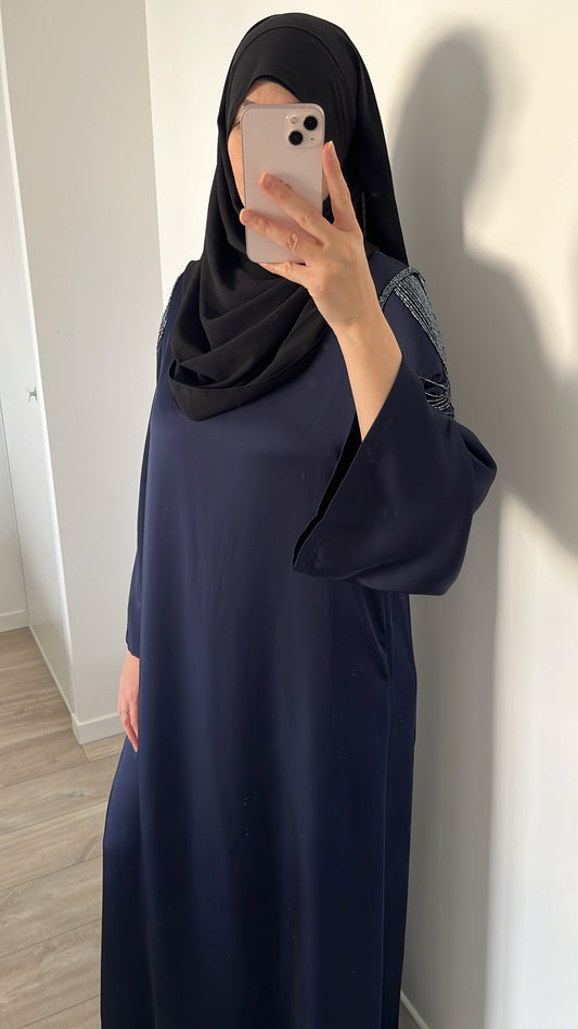 Abaya perlée bleu marine
